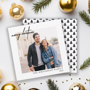 Cartes Pour Fêtes Annuelles Simple Photo Noir Joyeux Noël Blanc