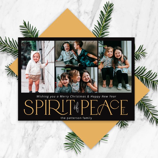 Cartes Pour Fêtes Annuelles Simple Photo Peace Black Gold (Créateur téléchargé)