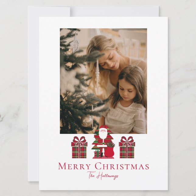 Cartes Pour Fêtes Annuelles Simple Plaid Santa Wrapped Gifts Holiday Card (Devant)