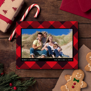 Cartes Pour Fêtes Annuelles Simple Plat Moderne Famille Photo Noël