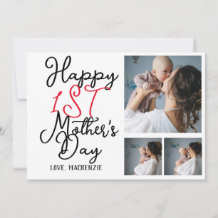 Cartes Pour Fêtes Annuelles Simple première mère Jours Cadeau Trois photos Col