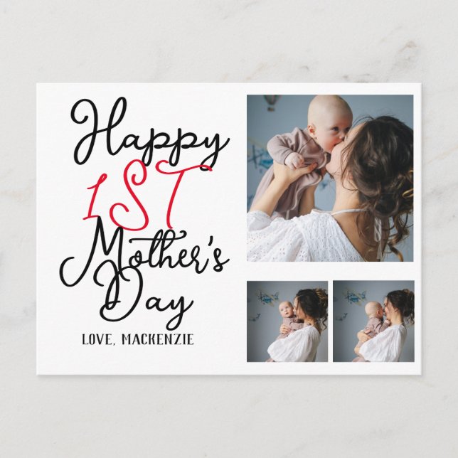 Cartes Pour Fêtes Annuelles Simple première mère Jours Cadeau Trois photos Col (Devant)