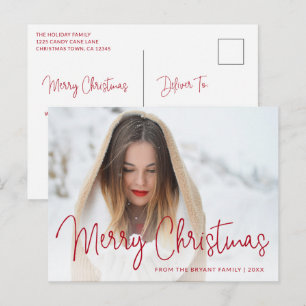 Cartes Pour Fêtes Annuelles Simple Red Script Photo Moderne Élégant Noël