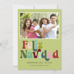 Cartes Pour Fêtes Annuelles Simple Retro Feliz Navidad Photo Vert