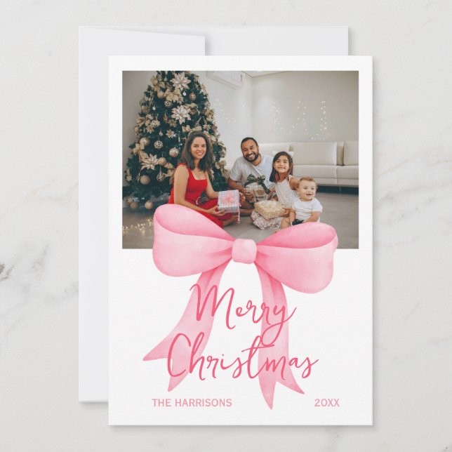 Cartes Pour Fêtes Annuelles Simple Rose Big Bow photo Noël (Devant)