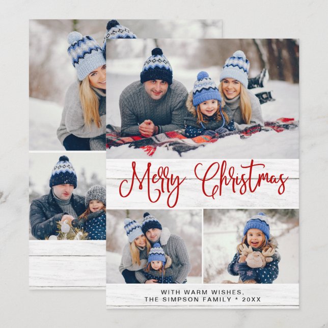Cartes Pour Fêtes Annuelles Simple Rustic 6 PHOTO Joyeux voeux de Noël (Devant / Derrière)