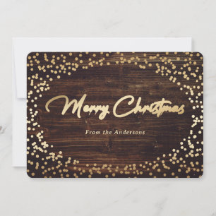 Cartes Pour Fêtes Annuelles Simple Rustic Wood and Gold Foil Christmas Cards