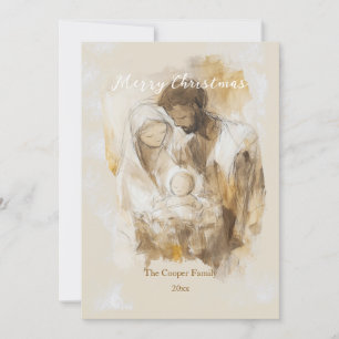 Cartes Pour Fêtes Annuelles Simple scène de la Nativité à l'aquarelle