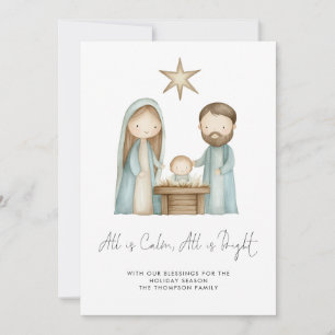 Cartes Pour Fêtes Annuelles Simple Scène De Nativité Tout Est Calme Photo