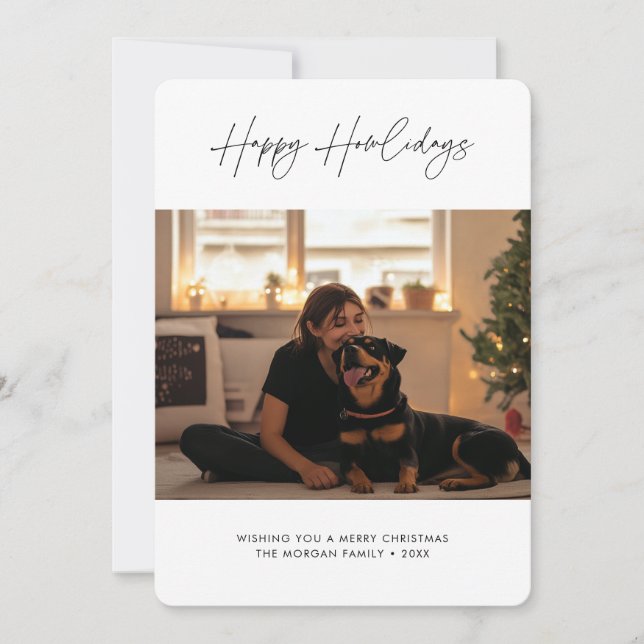 Cartes Pour Fêtes Annuelles Simple Script Happy Howlidays Photo Chien de Noël (Devant)
