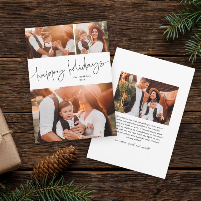 Cartes Pour Fêtes Annuelles Simple script heureux vacances photo collage (Modern script happy holidays simple photo collage holiday card.)