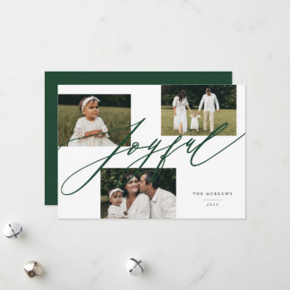 Cartes Pour Fêtes Annuelles Simple Script Joyeux Message Photo Vert