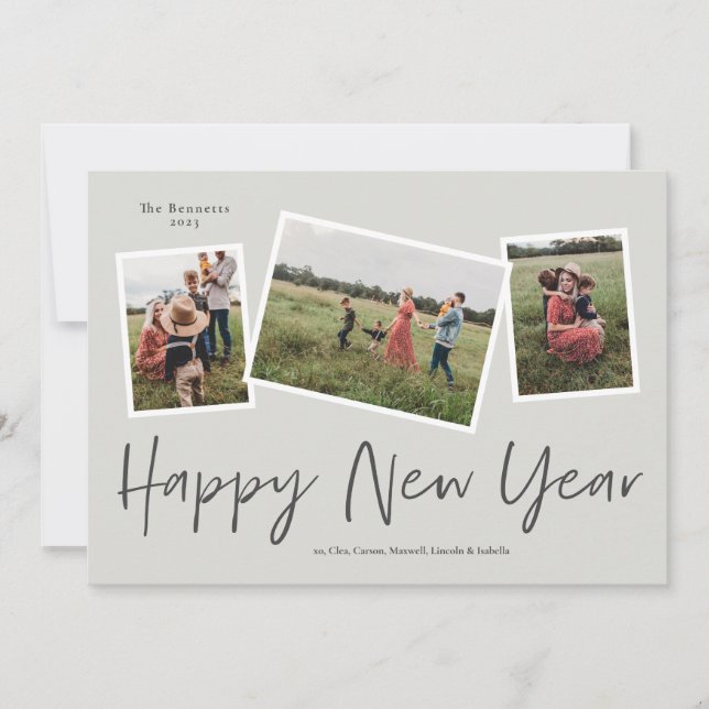 Cartes Pour Fêtes Annuelles Simple Script Joyeux Nouvel An 3 Photo Collage (Devant)