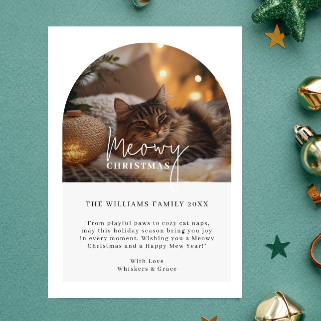 Cartes Pour Fêtes Annuelles Simple Script Meowy Arch Photo Chat (Créateur téléchargé)