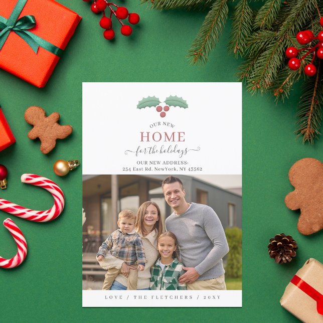 Cartes Pour Fêtes Annuelles Simple Script Nouvelle maison pour les vacances Ph (Simple Script New Home for Holidays Photo Moving Holiday)