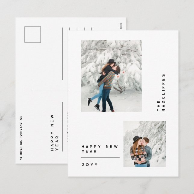 Cartes Pour Fêtes Annuelles simple, simple et heureux nouvel an multi photo (Devant / Derrière)