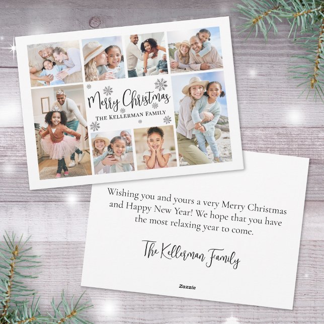 Cartes Pour Fêtes Annuelles Simple Snowflake Photo Collage Joyeux Noël (Simple Snowflake Photo Collage Merry Christmas Holiday Card)
