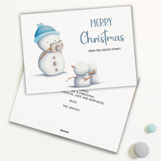 Cartes Pour Fêtes Annuelles Simple Snowman photographe Joyeux Noël (Créateur téléchargé)