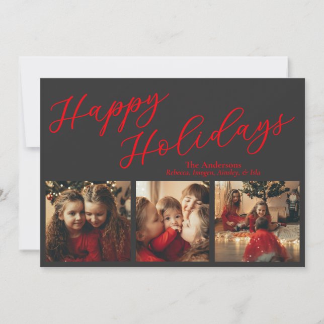 Cartes Pour Fêtes Annuelles Simple Three Photo Holiday Card (Devant)
