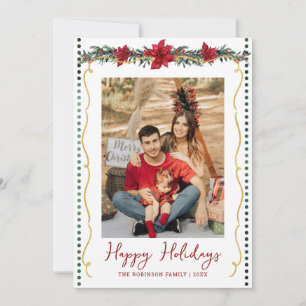 Cartes Pour Fêtes Annuelles Simple verdure Poinsettia Joyeuses Vacances 1 Phot