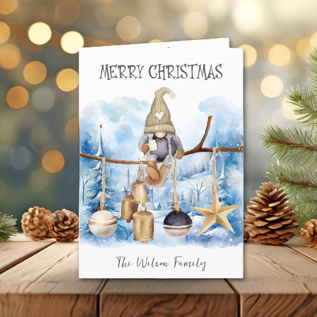 Cartes Pour Fêtes Annuelles Simple Whimsical Winter Lady Gnome Joyeux Noël (Créateur téléchargé)