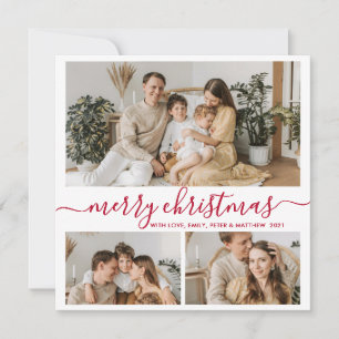 Cartes Pour Fêtes Annuelles Simple White Red 3 Photo Collage Noël