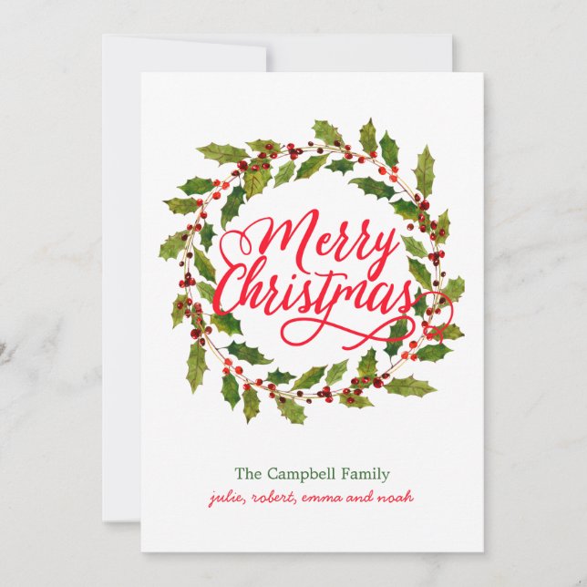 Cartes Pour Fêtes Annuelles Simple Wreath Holly Moderne (Devant)