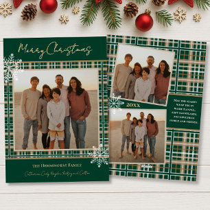Cartes Pour Fêtes Annuelles Simplement Élégant Green Plaid Snowflakes Noël