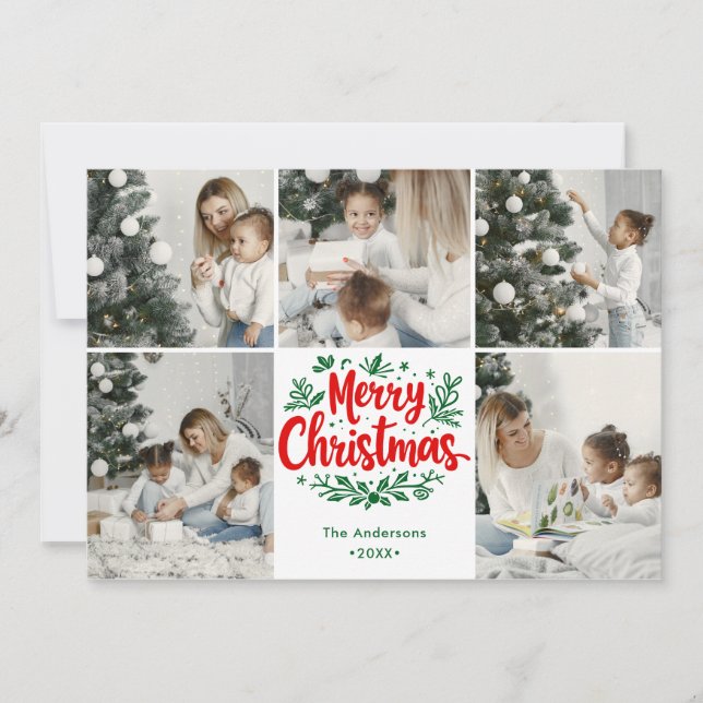 Cartes Pour Fêtes Annuelles  Simplistic  Merry Christmas 5 Photo Collage (Devant)