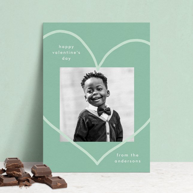 Cartes Pour Fêtes Annuelles Simply Love Mint Green Heart Photo Saint-Valentin (Créateur téléchargé)