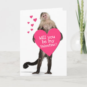 Cartes Pour Fêtes Annuelles Singe mignon tenant un immense coeur - Saint-Valen