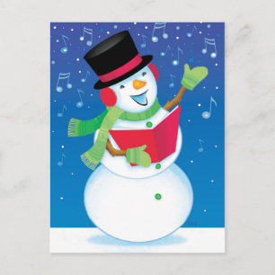 Cartes Pour Fêtes Annuelles Singing Snowman Christmas Carol Music Postcard