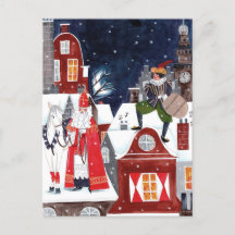 Sinterklaas et Piet sur les toits d'Amsterdam
