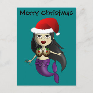 Cartes Pour Fêtes Annuelles Sirène à Santa Hat et Puits de Noël