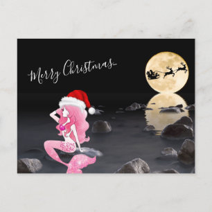 Cartes Pour Fêtes Annuelles Sirène avec Père Noël et Sleigh Joyeux Noël