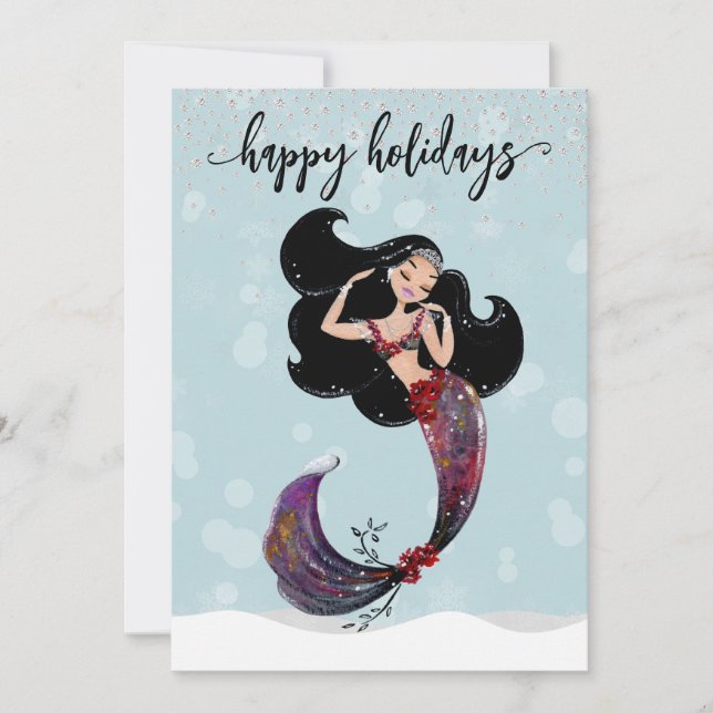 Cartes Pour Fêtes Annuelles Sirène de Noël Diamants Strass (Devant)
