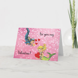 Cartes Pour Fêtes Annuelles Sirène d'enfant de Valentine et plongeur autonome