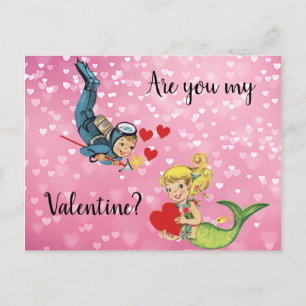 Cartes Pour Fêtes Annuelles Sirène pour enfants Valentine et plongeur sous-mar