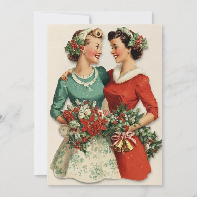 Cartes Pour Fêtes Annuelles Sisters Friend Holiday Christmas Card Retro 1950s  (Devant)