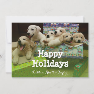 Cartes Pour Fêtes Annuelles Six chiots assis dans des boîtes de Noël