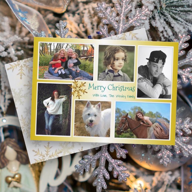 Cartes Pour Fêtes Annuelles Six Photo Collage Famille Noël Or (Créateur téléchargé)