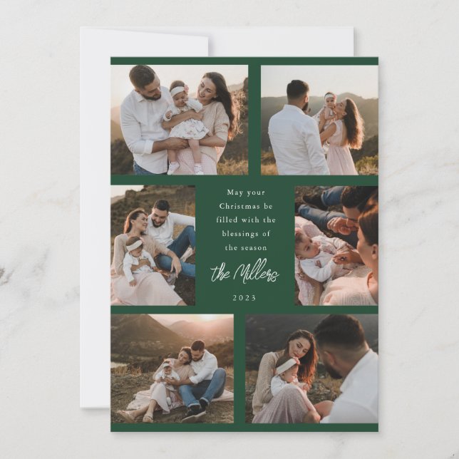 Cartes Pour Fêtes Annuelles Six Photo Modern Script Flat Holiday Card Green (Devant)
