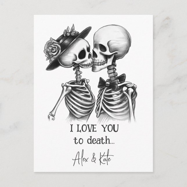 Cartes Pour Fêtes Annuelles Skeleton Couple (Devant)