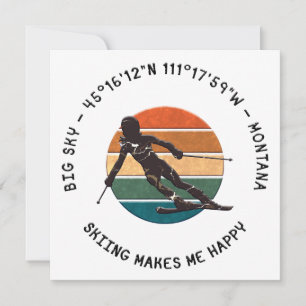 Cartes Pour Fêtes Annuelles Ski Big Sky, Montana - Femme Skier, Texte noir