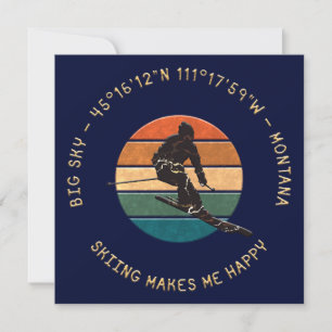 Cartes Pour Fêtes Annuelles Ski Big Sky, Montana - Homme Skier, Texte Jaune
