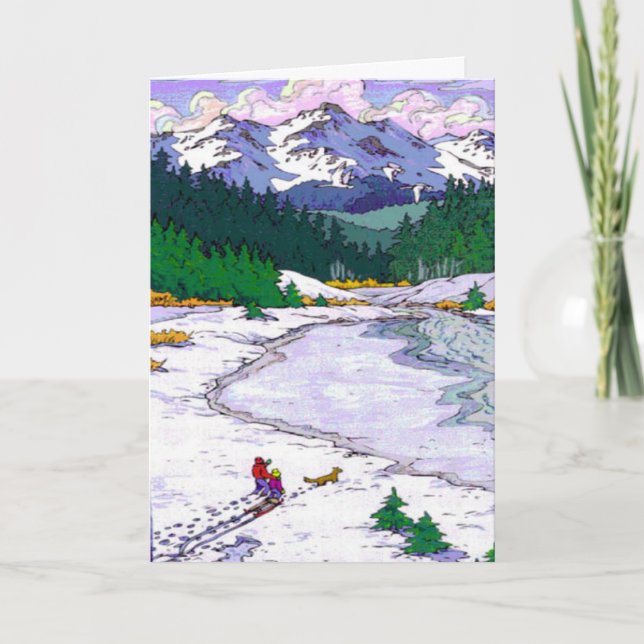 Cartes Pour Fêtes Annuelles Ski De Neige (Devant)