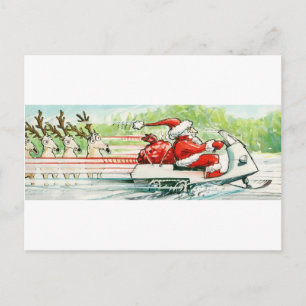 Cartes Pour Fêtes Annuelles Ski de Noël Père Noël Ski de motoneige