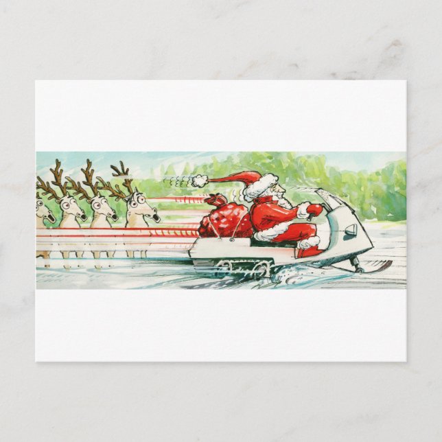 Cartes Pour Fêtes Annuelles Ski de Noël Père Noël Ski de motoneige (Devant)
