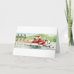Cartes Pour Fêtes Annuelles Ski de Noël Père Noël Ski de motoneige