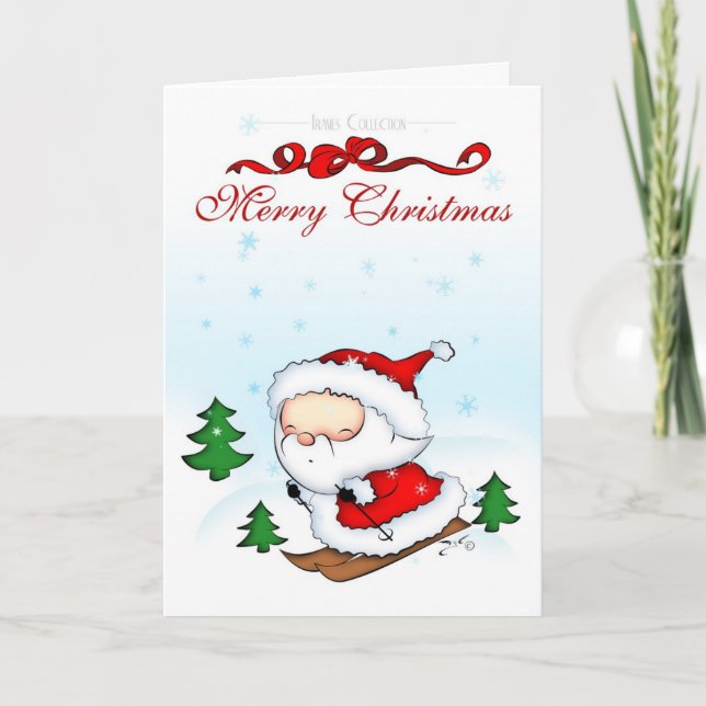 Cartes Pour Fêtes Annuelles Ski de Père Noël (Devant)